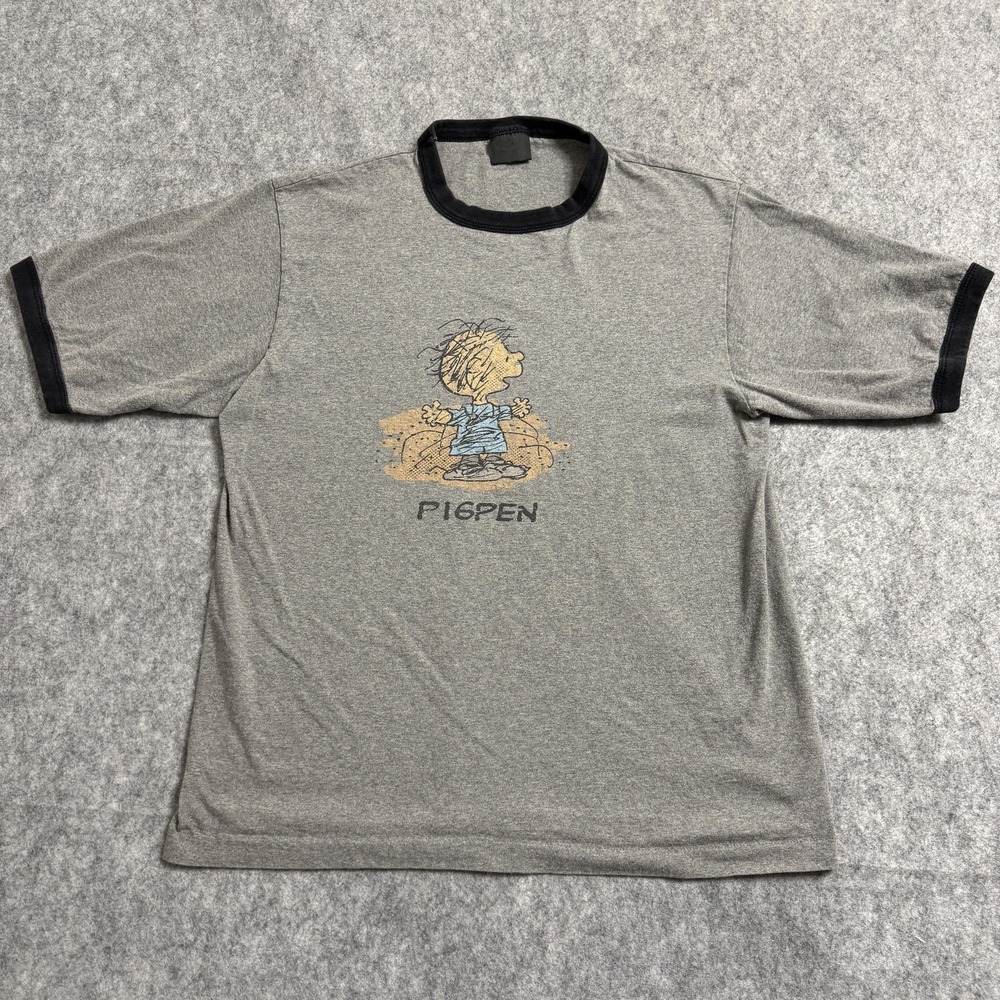 Vintage Peanuts Pigpen Ringer Tee Gray Mens Large USA Graphic